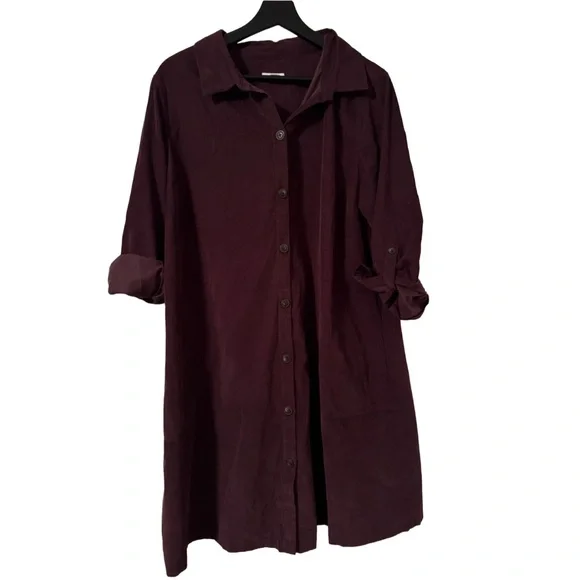 J. Jill | Petite Plum Corduroy Long Sleeve Shirtdress with Pockets - Picture 2 of 8